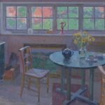 Painting showing a table and chair, with a window behind.