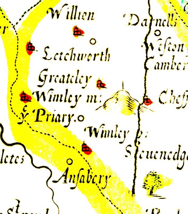 The two 'Wimleys' on RObert Norden's map of 1637