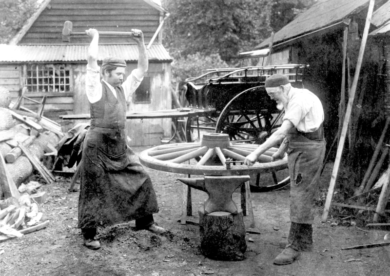 Men of the Wilson family of Breachwood Green were wheelwrights, operating from premises on Lower Road. The picture shows father Samuel (1825-1910) and son William (1865-1957).