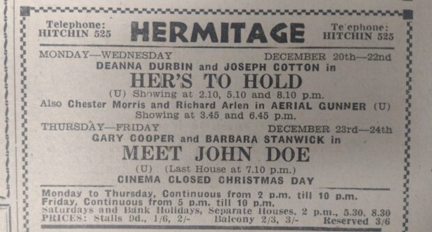 'Meet John Doe' advertised in The Citizen 17 December 1943