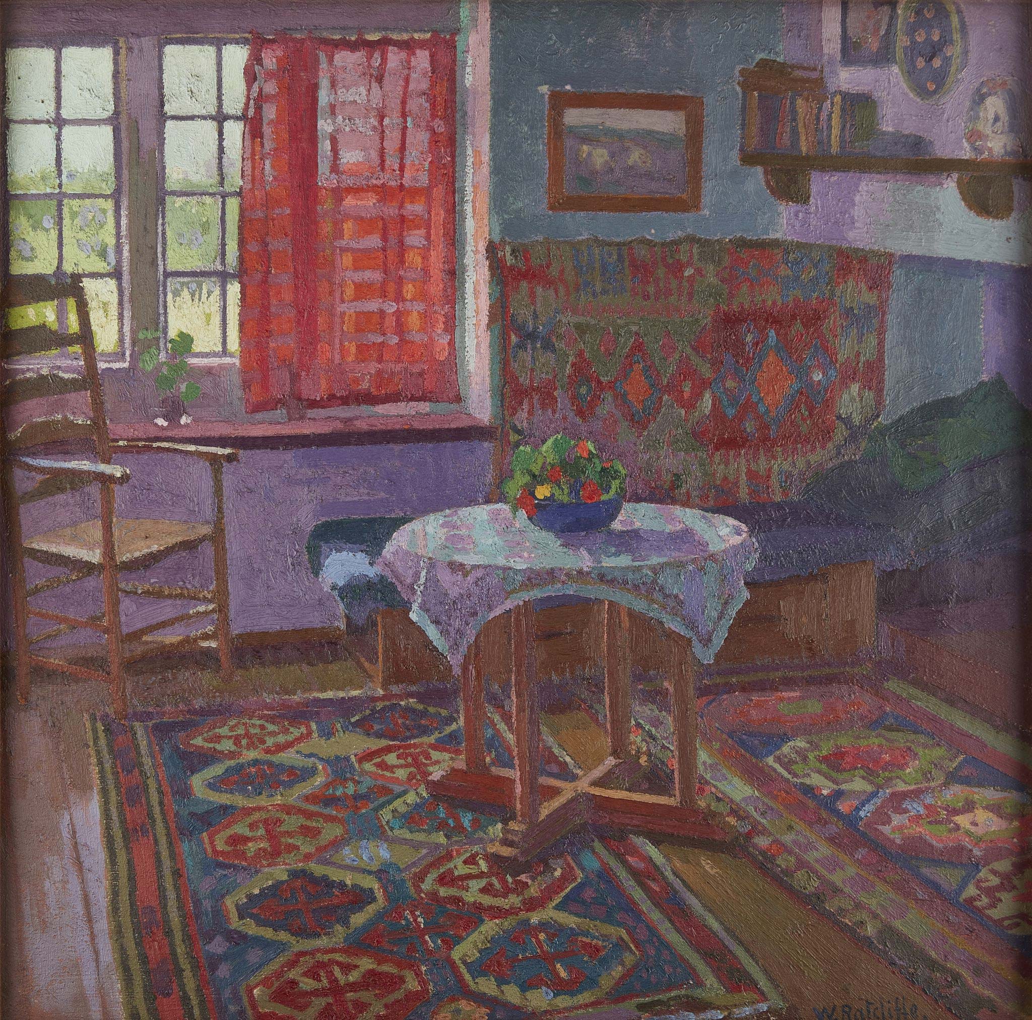 North Herts Museum - William Ratcliffe - The red Curtain Painting in Oils