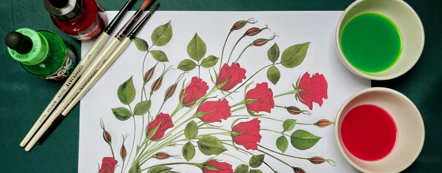 Red Roses and Rosebud Bookmark – Acrylic Ink Workshop